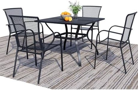 Seekverse 5-Piece Outdoor Dining Set, 37.6" Square Patio Table with 4 Chairs, Adjustable Umbrella Hole, Heavy Duty Table & Chair, All-Weather for Garden, Patio, Backyard