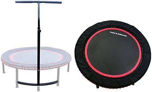 LEAPS & REBOUNDS 40" Adjustable Stability Bar Attachment with 40" Mini Fitness Trampoline and Home Gym Rebounder for Cardio Exercises, Red