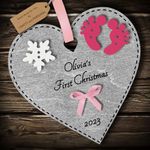 Multi-Colour Personalised Baby's First 1st Christmas Bauble tree decoration wooden heart hanging ornament keepsake gift for boy or girl (Silver #2)