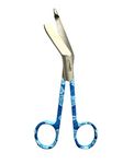 Stainless Steel Lister Bandage Scissors 5.5 inch Colored Pattern Student Utility First Aid Scissors (Blue Color Pattern)