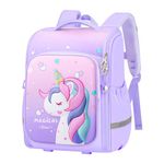 PALAY® School Backpack for Girls Cartoon Unicorn School Backpack for Girls Double Layer Waterproof Primary Students Backpack Burden-relief School Backpack for Girls 6-8 Years Old Birthday Gift