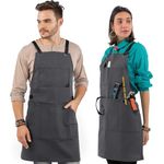 Under NY Sky Essential Gray Apron – Heavy Duty Waxed Canvas, Cross-Back with Split-Leg, Leather Reinforcement – Adjustable for Men and Women, Pro Mechanic, Welding, Woodwork, Blacksmith, Server Aprons