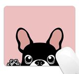 Square Pink Mouse Pad, Black Frenchie Puppy Mousepad, France Bulldog Mouse Pad, Personalized Non-Slip Rubber Mousepad Gaming Mouse Pads for Computers Laptop, 9.5x7.9 inch