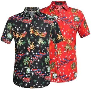 SSLR Mens Christmas Vacation Shirt Short Sleeve Christmas Hawaiian Shirts for Men (Small, Black and Red)
