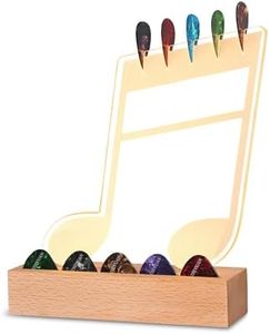 HEMUZHIYUAN Light Up Guitar Pick Holder—Note-Shaped Cool Gifts for Music Lovers,Acrylic Guitar Pick Display and Storage With Wooden Base，Unique Guitar Accessories