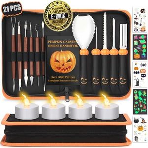 Upgraded 21 PCS Pumpkin Carving Kit for Adults & Kids with Professional Detail Sculpting Tools, Heavy Duty Stainless Steel Knife Set with Carrying Case for Halloween Decoration