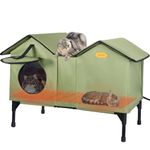 Elevated Heated Cat House for Outside Cats Extra Large Heated Outdoor Cat House for Winter Insulated Waterproof Feral Cat Shelter Outdoor Cat Houses Weatherproof for Multiple Cats (Green)