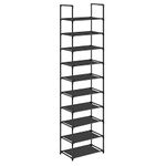 SONGMICS Shoe Rack, 10 Tiers, Narrow Shoe Rack, 28 x 45 x 173 cm, Metal Frame, Non-Woven Fabric Shelves, Hallway, Bedroom, Black LSH010B02