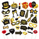 30PCS 50th Birthday Photo Booth Props, LMSHOWOWO Black Gold Party Photobooth Props, Funny 50th Birthday Selfie Props for Men Women 50th Birthday Decorations 50th Birthday Party Supplies