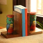 ExclusiveLane 'Owly-Guards' Handcrafted Wooden Book Ends for Shelf (Sheesham Wood) | Bookends for Heavy Books Shelf for Home Book Stand Book Ends for Table Book Holder Book Stopper Book Ends Wooden