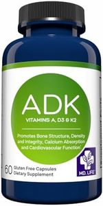 MD.LIFE A D K Vitamin Supplement - Vitamin D3 K2 and A - 60 Capsules - Bone Health and Heart Health Support – High Potency Vitamin ADK Supplement - ADK Complex