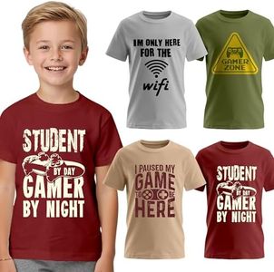 BROOKLYN VERTICAL 4-Pack Boys Short Sleeve Crew Neck T-Shirt with Chest Print | Soft Cotton Sizes 6-20