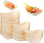 Hemoton 100pcs Bamboo Wooden Boat Disposable Sushi Boat Wooden Boat Serving Tray Sushi Tray Food Container Wood Bowl Cake Tool 3inch