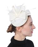 Biruil Fascinators Hat for Women Girls Sinamay Flower Feathers Tea Party Cocktail Headband Hair Clip (A Beige)