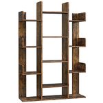 VASAGLE Bookshelf, Tree-Shaped Bookcase with 13 Storage Shelves, 33.9”L x 9.8”W x 55.1”H, Rustic Brown ULBC67BXV1