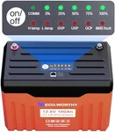 ECO-WORTHY 12V 100AH​ LiFePO4 Lithium Battery with Battery Status Display, 100A BMS with Low-Temp Protection, Up to 15000 Deep Cycle for RV, Camping, Home Energy Storage, BCI Group 27