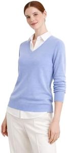State Cashmere Women’s Essential V-Neck Sweater 100% Pure Cashmere Classic Long Sleeve Pullover (Bella Blue, Large)