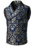 VATPAVE Mens Victorian Double Breasted Vest Gothic Steampunk Waistcoat Small SV16 Navy