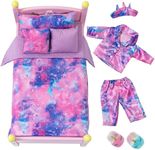 K.T. Fancy 8 PCS 18 Inch Girl Doll Clothes and Accessories Sleeping Sheet,Pajamas,Eye Mask,Unicorn Slippers,Pillow(Doll and Bed are Not Included)