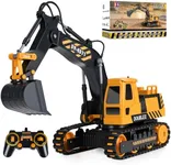 DOUBLE E Remote Control Excavator Toy, RC Excavators Sandbox Digger Hydraulic Construction Toys - Realistic Construction Vehicle with 6 Functions, Xmas Gift for Kids 3-14 Years
