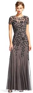 Adrianna Papell Women's Beaded Gown with Godets, Lead, 10