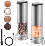 2 Pack Electric Salt and Pepper Grinder Set USB Rechargeable with LED Light, YUANRAN Adjustable Coarseness Large Capacity Automatic Salt Pepper Mill Grinder for Kitchen, Restaurant, Outdoor