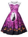 Evensu Women's Halloween Dress Sleeveless Funny Party Dress Pumpkin Castle Printed Vintage Cocktail Party Dresses Size 28-30