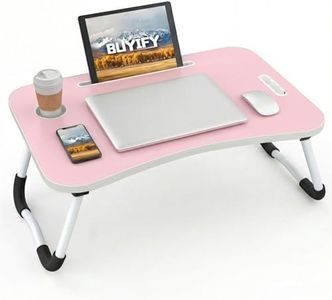 BUYIFY Folding Lap Desk, 23 Inch Portable Wood Blue Laptop Bed Desk Lap Desk with Cup Holder, for Working Reading Writing, Eating, Watching Movies for Bed Sofa Couch Floor -new008 Pink