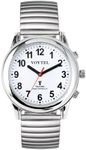 MAUJOY Ladies Atomic Talking Watch, Clear and Loud American Accent Voice, English Talking Watch with Golden Stainless Expand Strap,for Senior Visually impaired Blind People (Silver)