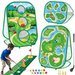 4-in-1 Kids Golf Games Set with Club, Golf Putting Practice Mat,3-Sided Golf Chipping Net, Multiple Game Modes, Golf Cornhole Board Set, Indoor & Outdoor Golf Practice for Kids & Adults