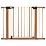 BABELIO 29-40" Metal Baby Gate with Brown Wood Pattern, Auto Close Dog Gate for The House、Stairs and Doorways, Pressure Mounted Pet Gate with Door,NO Tools Needed