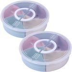 Divided Serving Trays Set, 2 Pack Food-grade Plastic Round Snack Tray with Lid, Portable 5-Compartment Dry Fruit Tray Candy Platters Snackle Box Relish Container for Home Travel Beach, Gathering Party