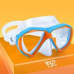 Kids Snorkel Diving Mask 180° Anti-Fog Child Swim Mask, Tempered Glass Swim Goggles with Nose Cover Anti-Leak Swim Goggles for Swimming Diving Snorkeling for 4-14 Boys Girls Youth (Orange)
