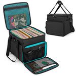 LoDrid Vinyl Record Carrying Bag with Wooden Padded Bottom, Album Storage Case with 2 Detachable Dividers Holds up to 60 LP Records, for Travel and Collection, Patented Design, Bag Only, Black