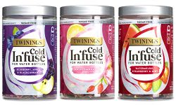 Twinings Cold In'Fuse Selection for Water Bottles 3 Flavours 36 Infusers Blueberry, Apple, Blackcurrant /Watermelon, Strawberry, Mint/ Rose Lemonade