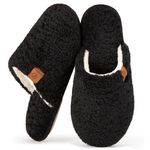 EverFoams Women's Slip-on Slippers Cozy Soft Fuzzy Faux Alpaca Shearling Memory Foam Lightweight Indoor Non-slip House Shoes Black, 9-10 US