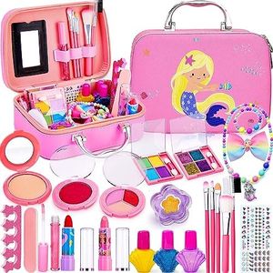 Lubibi Juego de Maquillaje Lavable para niños con Caja de Maquillaje,Kit de cosméticos Reales de Seguridad Probada para niños,Sirena Juguete de Regalo de cumpleaños y Navidad para niñas de 456789 10