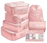 House of Quirk 7Pcs Set Travel Organizer Packing Cubes Lightweight Travel Luggage Organizers With Laundry Bag Or Toiletry Bag(Light Pink,Fabric),30 Cm,12 Cm