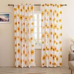 HOMEMONDE Sheer Cotton Curtains Customize - Printed Set of 2 Transparent Curtain Hang with Rod Pocket Luxury Light Filtering Drapes - Sun Flower - Yellow