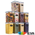 YASHE Food Storage Containers with Lids Airtight, Set of 10 * 1.5L, Plastic Cereal Storage Containers, BPA Free, Kitchen Storage Containers for Dry Food, Flour & Sugar, with Labels, Marker & Spoon