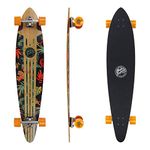 Mindless Maverick IV Talisman Orange & Floral | 46” Long Size Pintail Longboard 6 Ply Canadian Maple 1 bottom Ply smoked bamboo Responsive and Safe Ride Complete Pintail Cruiser Perfect for Commuting