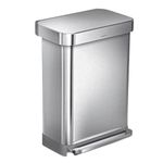 simplehuman 55 Liter / 14.5 Gallon Rectangular Hands-Free Kitchen Step Trash Can with Soft-Close Lid, Brushed Stainless Steel