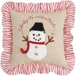 Mud Pie Sman Mini Crochet Xmas Pillow, 8" x 8", TAN