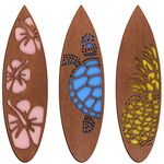 Tatuo 3 Pcs Surfboard Wall Hanging Sign Wooden Beach Decor Hawaiian Tropical Hibiscus Flower Bar Wall Decor Pineapple Sea Turtle Door Sign for Christmas Party Gift(Retro,11.81 x 3.31 x 0.2 Inch)