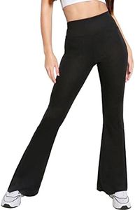 Jinhiteam Girls Flared Leggings Size 13-14 Years Old High Waist Kids Athletic Yoga Pants Bell Bottoms for Workout Running Dance Black