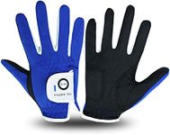 FINGER TEN Golf Gloves for Kids Boys Girls Both Left Right Hand Value 1 Pair, Toddler Junior Youth Golf Glove White Green Black (Blue, X-Large)