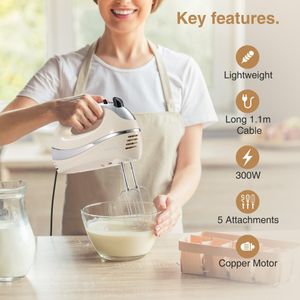 VonShef Electric Hand Mixer – 5-Speed, 300W, Stainless Steel Beaters, Cream