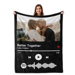 Prints Fun Personalized Spotify Code Music Blanket, Customized Couples Gifts with Photos for Boyfriend Girlfriend, Custom Throw Blanket with Picture for Valentines Birthday Christmas Wedding Gifts