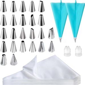 Piping Bags and Tips Set, 13 Inch 100 Anti Burst Piping Bags, 128 Pcs Cake Decorating Kit with 24 Piping Tips, 2 Reusable Pastry Bags, 2 Couplers,Anti Burst Icing Piping Pastry Bags for Frosting