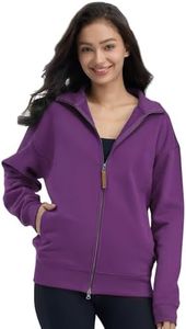 Mega Tshop Two-Way Zip Up Sweatshirt Mock Neck Heavyweight Fleece 12.3 oz. Cotton Blend Zipper Jacket for Men Women Unisex Plum Purple S
